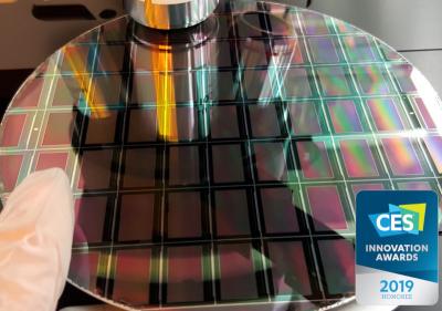 GaN-on-Silicon wafer with monolithic 1080p microLED arrays (Plessey)