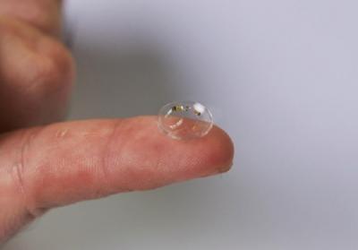 Blood glucose level micro-LED contact lens photo