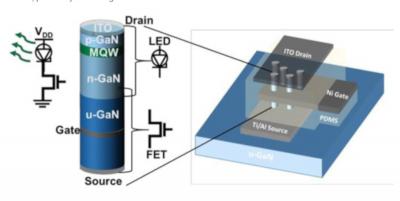 Vertically integrated GaN nanowire FETs and InGaN LEDs (Rochester Institute of Technology)