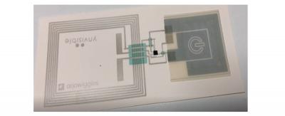 Printed paper label - with NFC antenna and a printed electrochromic display, Ynvisible